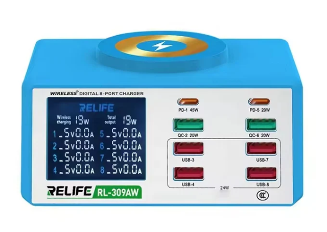 RELIFE RL-309AW QC3.0 PD Fast Wireless Charger With LCD Display 8 Ports (EU Plug)