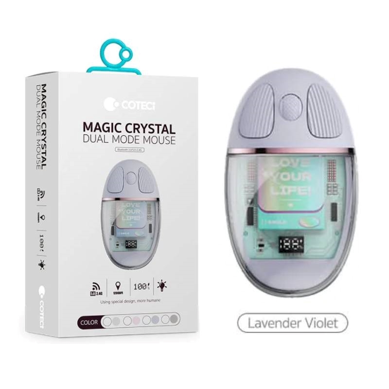COTECi 84011-PE Magic Crystal Mouse Transparent Texture Dual-mode Mouse, Silent And Not Disturbing, Smart Percussion - Violet