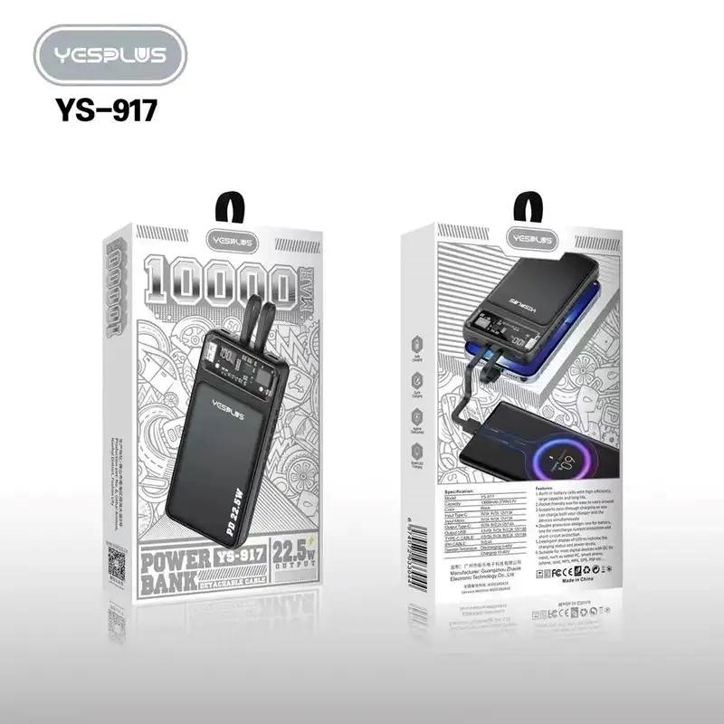 Yesplus YS-917 10000 mAh 22.5W Power Bank με Θύρες 2 εξόδους & 2 εισόδους Με Ενσωματωμένα Καλώδια - Μαύρο