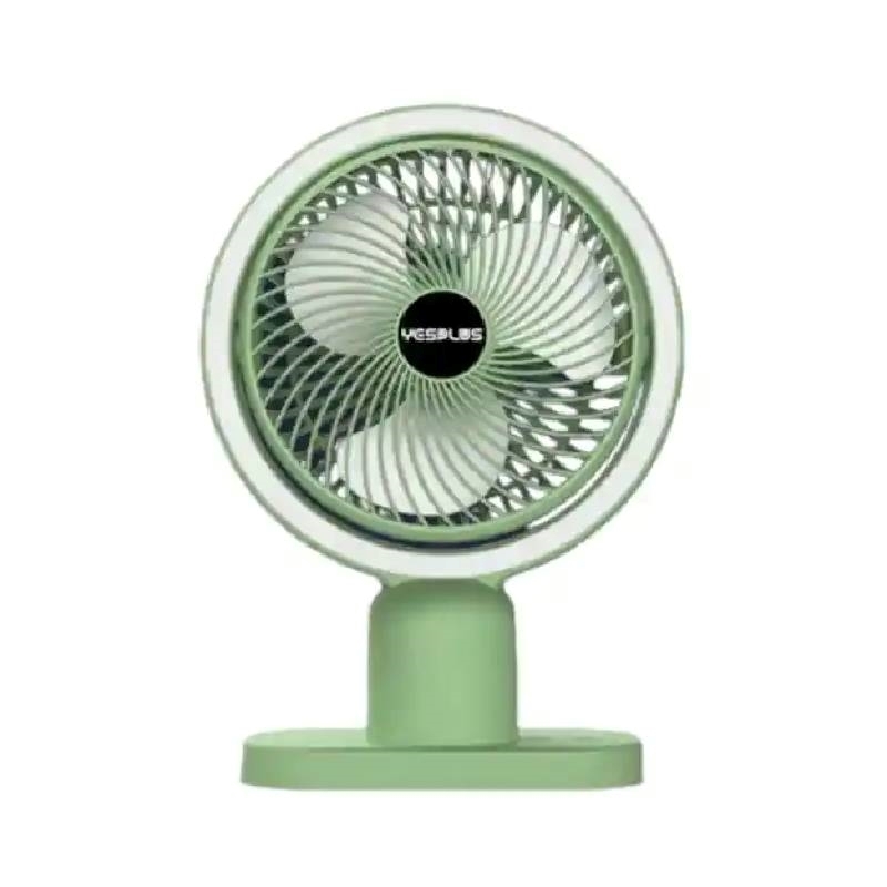 Yesplus YS-1608 Επαναφορτιζόμενο Ανεμιστηράκι Γραφείο Επιτραπέζια Με Φως 360 περιστρεφόμενο - Πράσινο