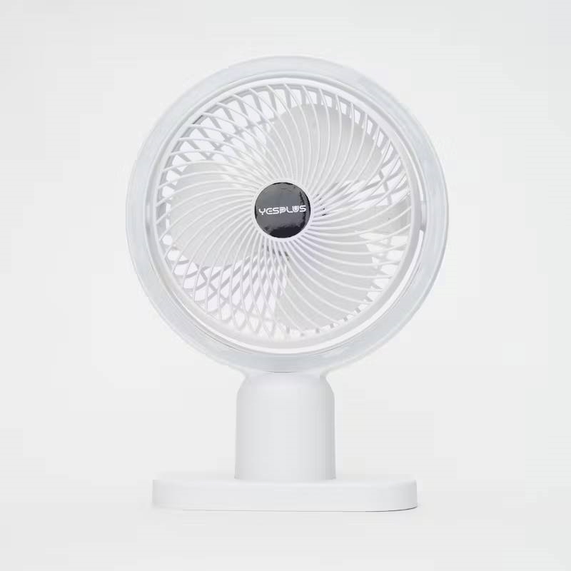 Yesplus YS-1608 Επαναφορτιζόμενο Ανεμιστηράκι Γραφείο Επιτραπέζια Με Φως 360 περιστρεφόμενο - Λευκό