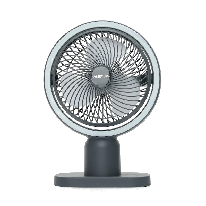 Yesplus YS-1608 Επαναφορτιζόμενο Ανεμιστηράκι Γραφείο Επιτραπέζια Με Φως 360 περιστρεφόμενο - Μαύρο