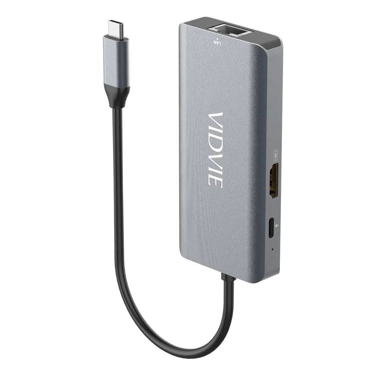 VIDVIE 6IN1 USB-C Docking Station με HDMI 4K PD Ethernet Ασημί (HUB01)