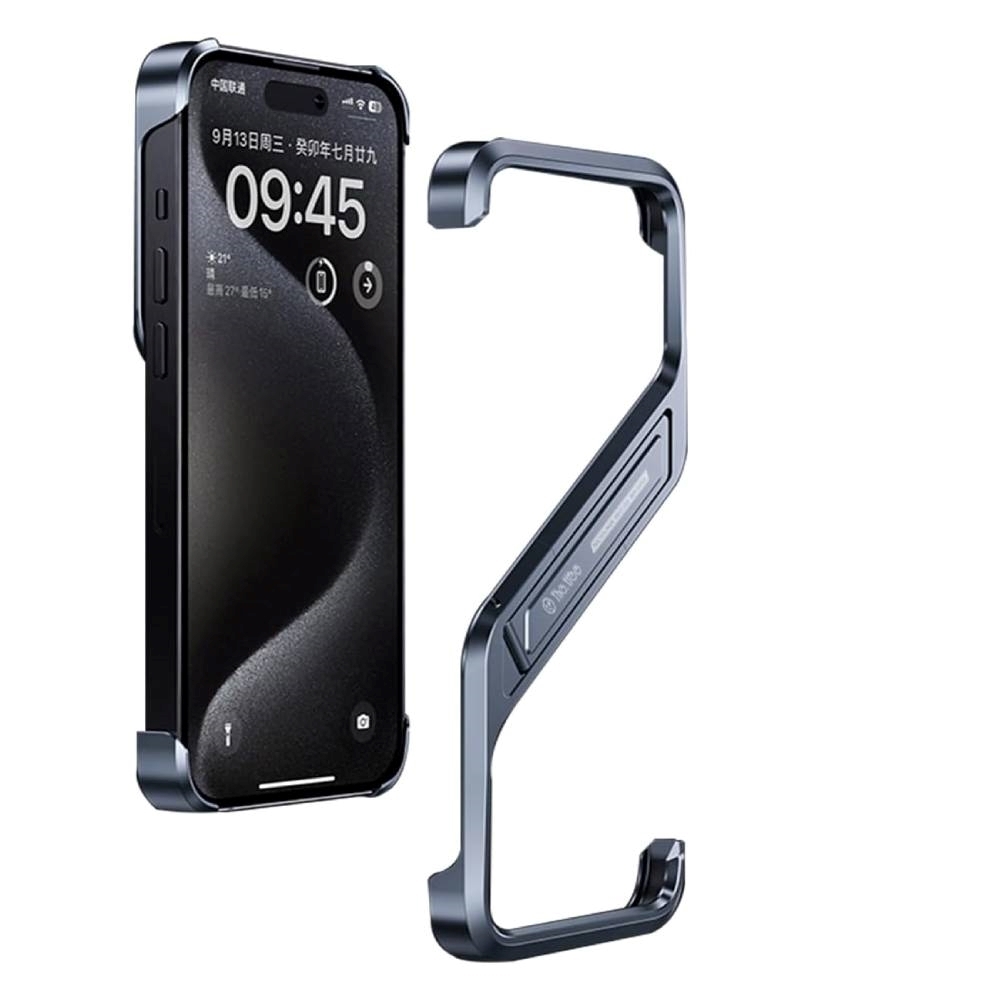 Θήκη κινητού Λεπτός Πλαισίου Titanium Bezel-Less Drop-Proof με κρυφή βάση Για Apple iPhone 15 Pro Max - Μαύρο
