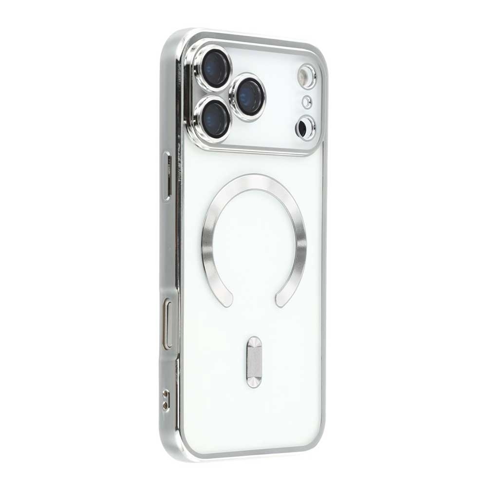 Θήκη Σιλικόνης Magsafe Με Τζαμάκι κάμερας και Χρωματιστό Πλαίσιο για Apple iPhone 17 Pro Max - Χρώμα: Ασημί