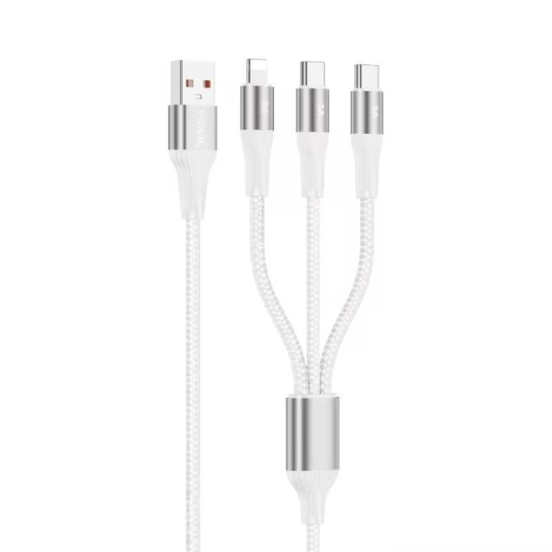 Vidvie CB4039 3 Σε1 Καλώδιο Φόρτισης και Μεταφοράς Δεδομένων USB Type-A Σε USB Type-C/Lightning/Micro Lenght 1.2M - Χρώμα: Λευκό