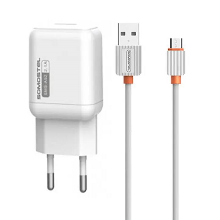 Somostel SMS-A52 Φορτιστής με 2.1A Θύρεα USB-A και Καλώδιο Type-A Σε Type-C - Λευκό