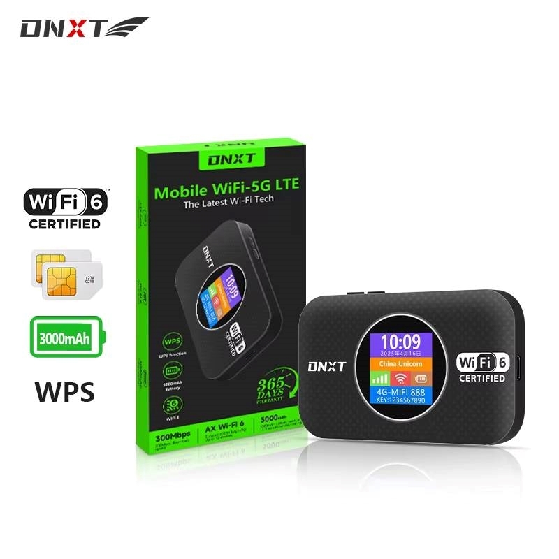 DNXT MF967 Pocket WiFi 6 4G LTE Portable Wireless Router With 3000 mAh Battery - Black