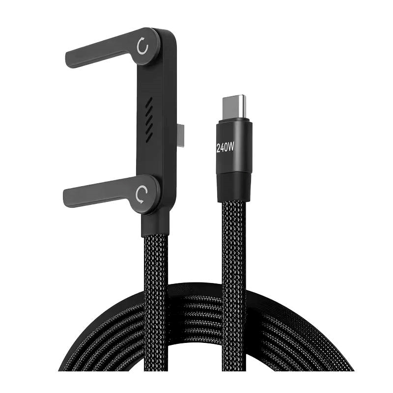 Καλώδιο Γρήγορης Φόρτισης 240W USB-C σε USB-C με Βάση Κινητού Πτυσσόμενο - Μαύρο