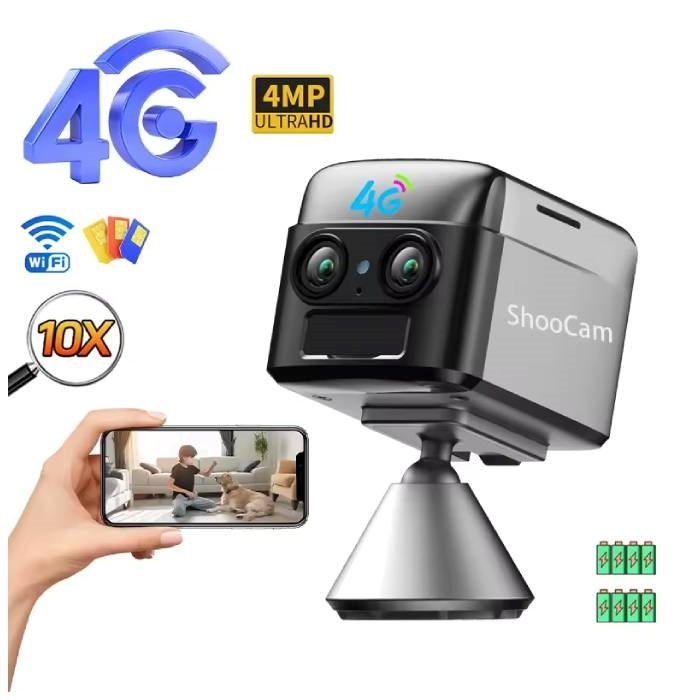 S430-Mini-S30 4MP 4G WIFI CCTV Security Battery Camera Dual Lens 10X Optical Zoom Home Surveillance System Mini 4G Battery Camera