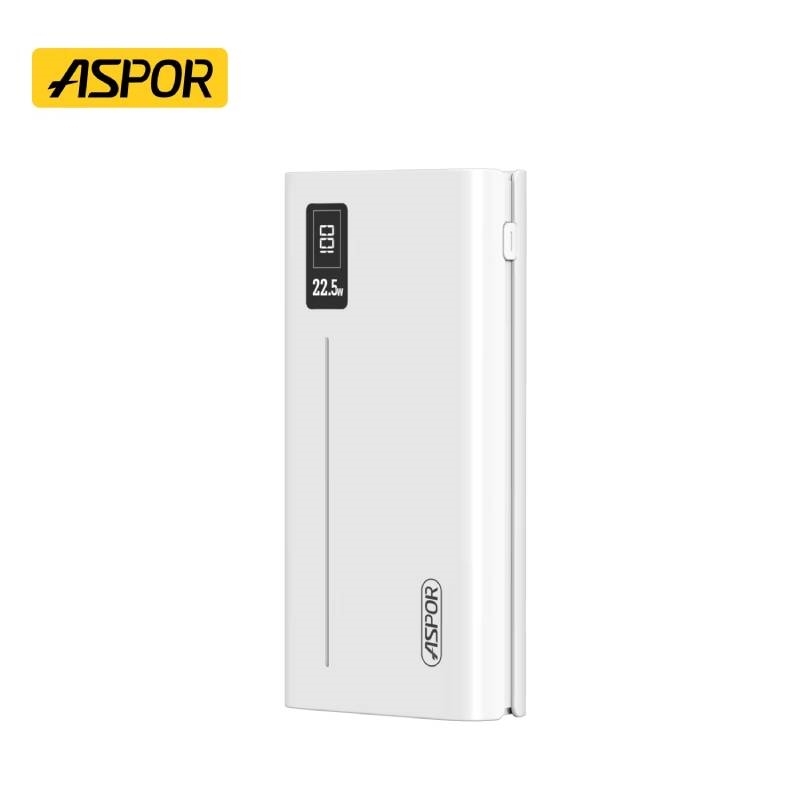 ASPOR A336 22.5W Fast Charging Power Bank 20000 mAh,PD 20W Input with Type-C Cable,Portable Laptop Phone Charger - White