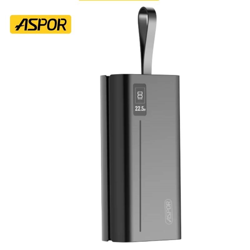 Aspor A337 Quick Charge Power Banks 30000 mAh High Capacity 22.5W LCD For SmartPhones - Black