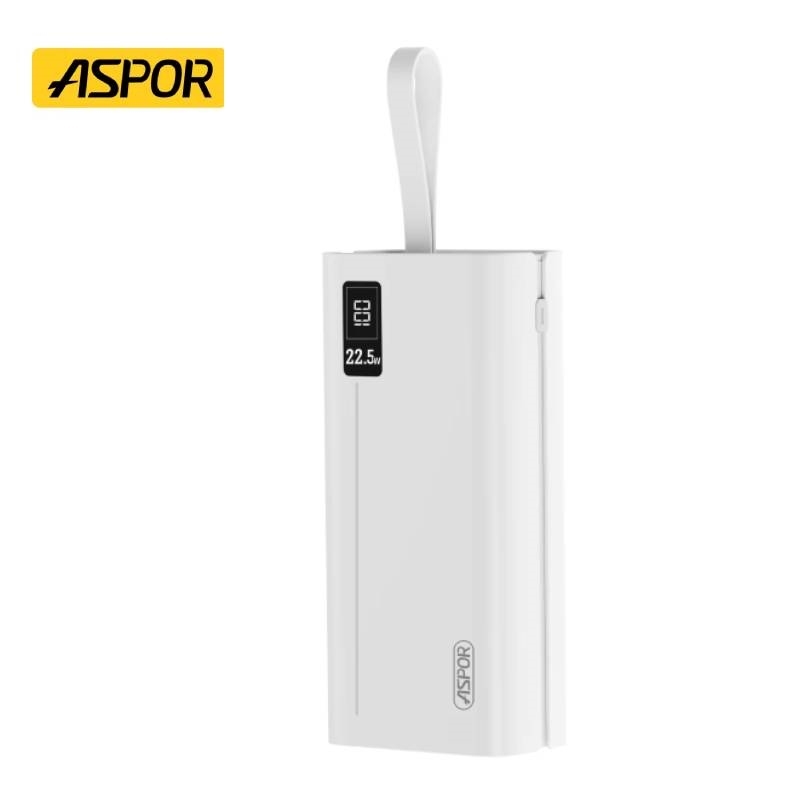 Aspor A337 Quick Charge Power Banks 30000 mAh High Capacity 22.5W LCD For SmartPhones -White