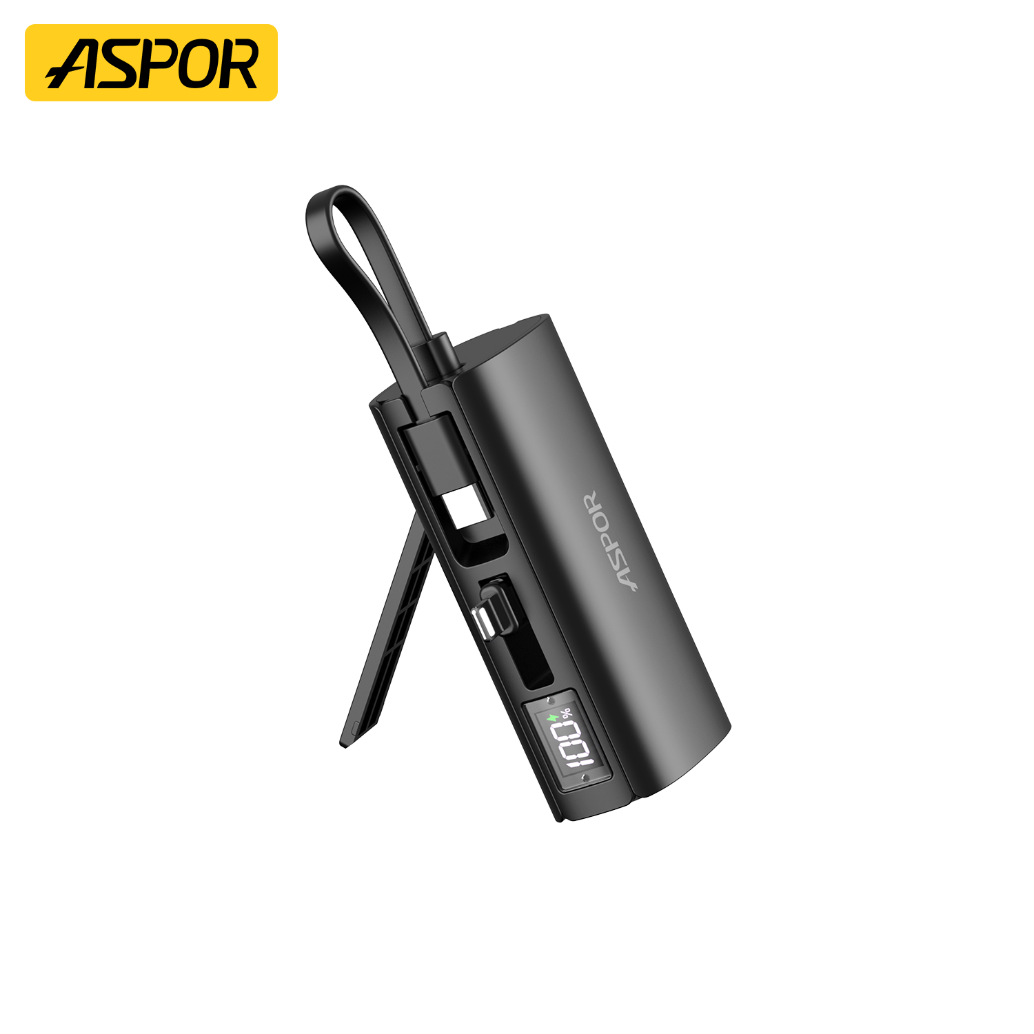 Aspor A351 Power Bank 5000 mAh Smart Mini Power Bank for Emergency Using Built-in Lightning Connector PD20W+QC22.5W Power Banks - Black