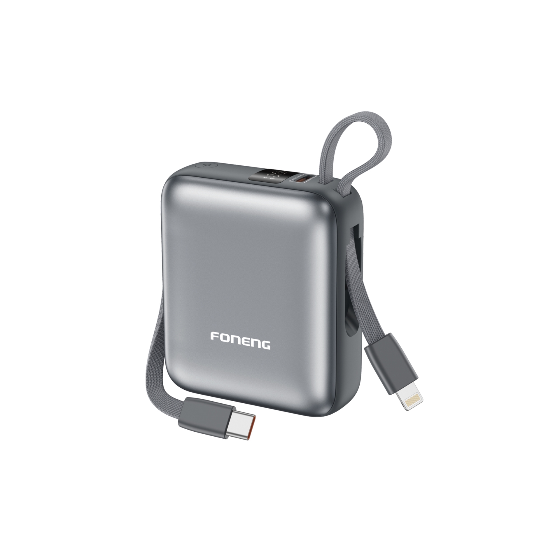 Foneng PX115 10000 mAh Mini Power Bank with 2 Built-in Cables (22.5W) Power Delivery - Γκρί
