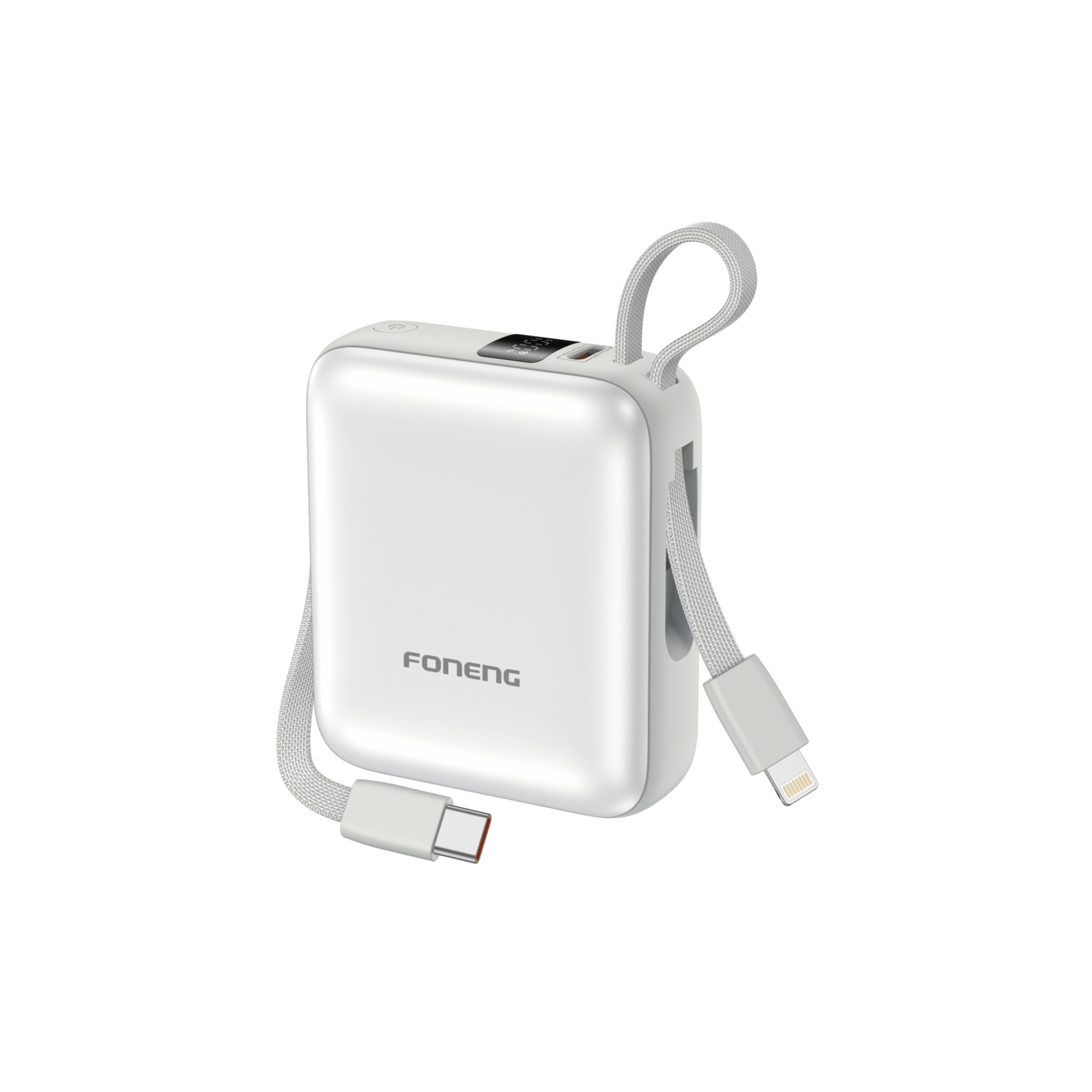 Foneng PX115 10000 mAh Mini Power Bank with 2 Built-in Cables (22.5W) Power Delivery - Λευκό