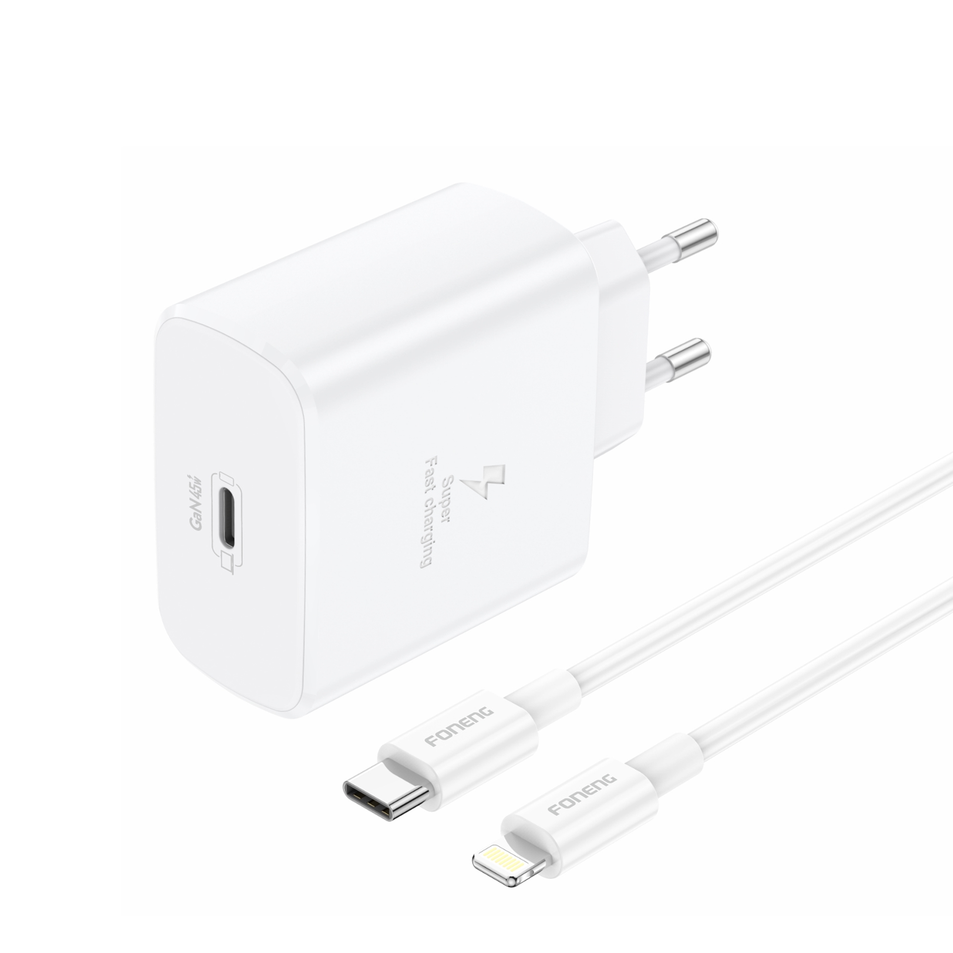 Foneng EU62 45W Γρήγορη Φόρτιση με Θύρα USB-C με Καλώδιο Type-C Σε Type-C - Λευκό