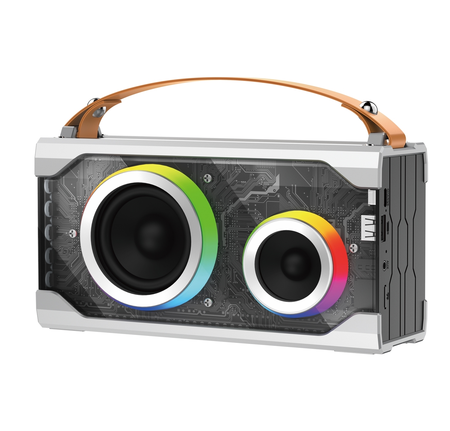 Foneng M2 Transparent And Colorful Light Portable Bluetooth Speaker With Sd Card And Fm Radio With Handle - Γκρί