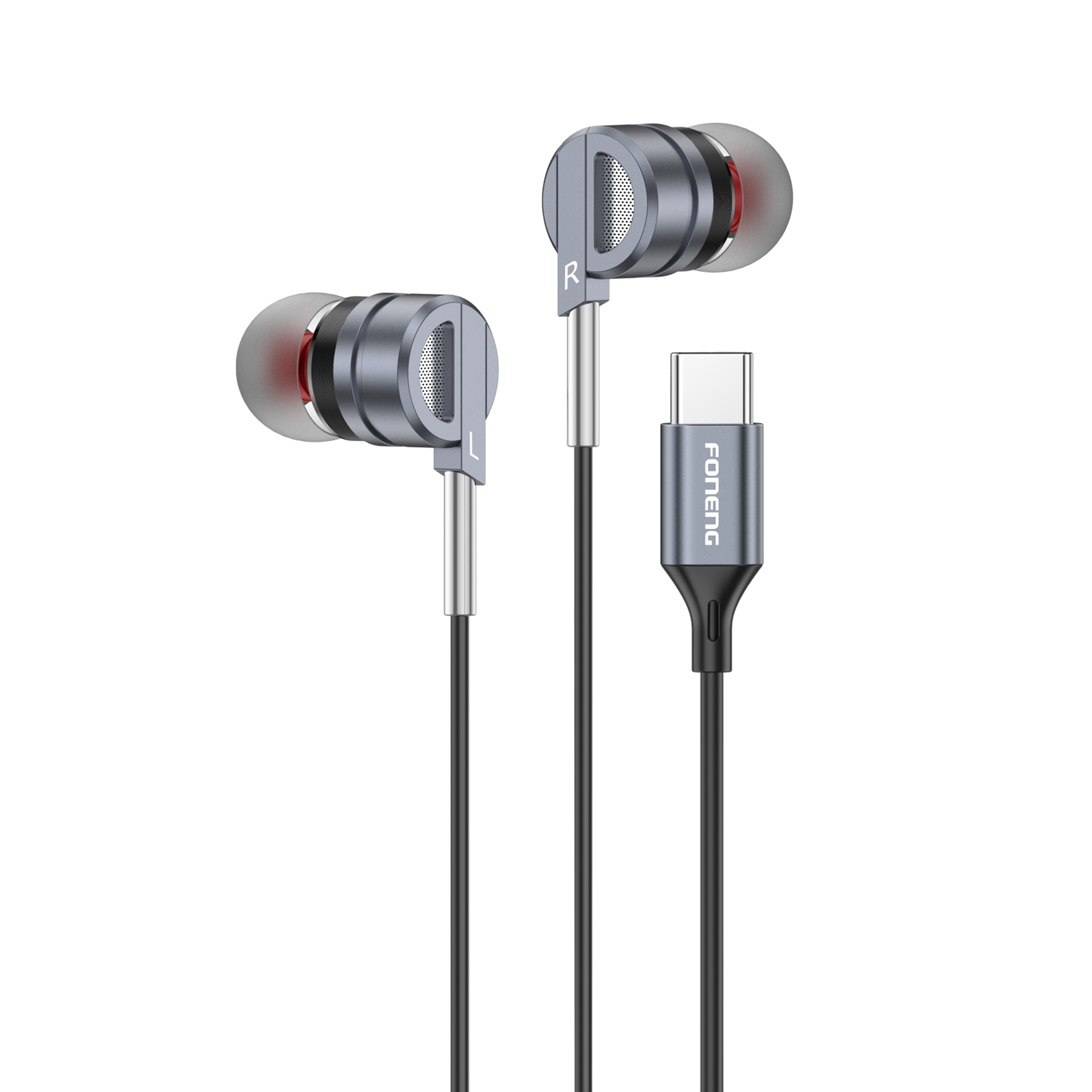 Foneng T69 Handsfree Ακουστικά με Βύσμα Type-C Με Μικρόφωνο - Μαύρο