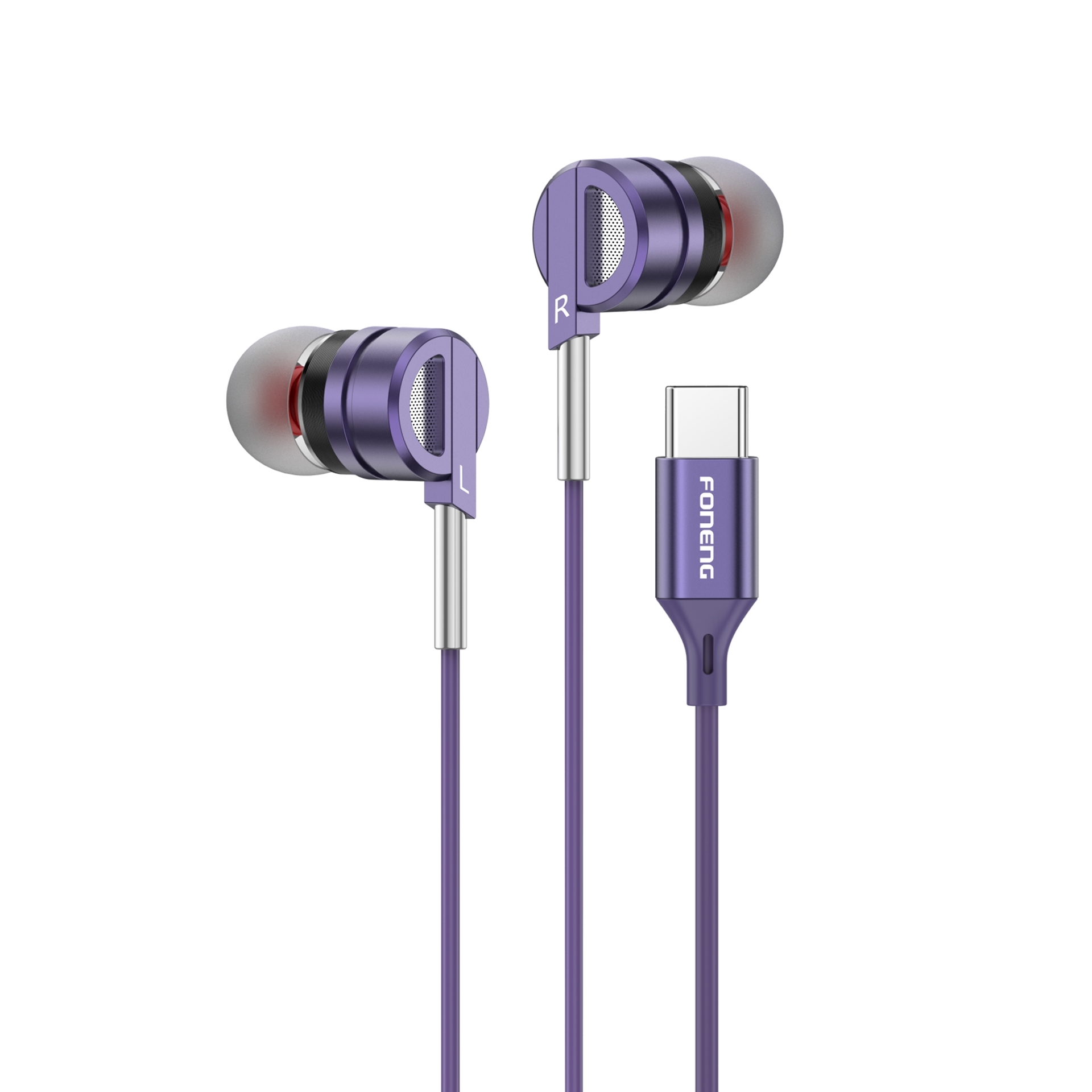Foneng T69 Handsfree Ακουστικά με Βύσμα Type-C Με Μικρόφωνο - Μωβ