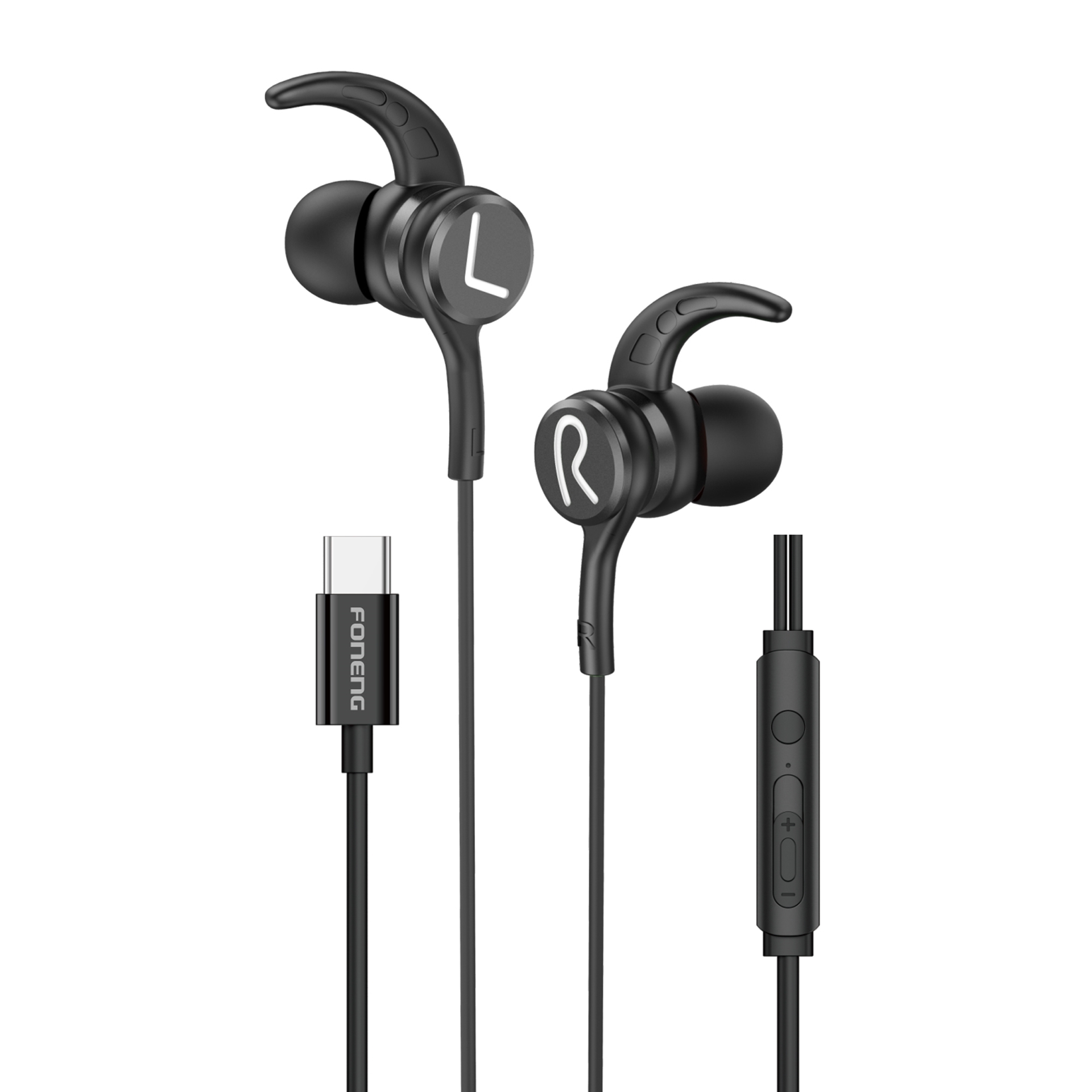 Foneng T68 In-Ear Heavy Bass Gaming Earphone Ακουστικά με Βύσμα Type-C - Μαύρο