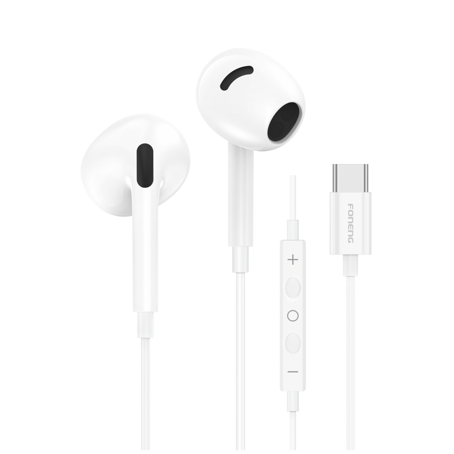 Foneng T66 Handsfree Ακουστικά με Βύσμα Type-C Με Μικρόφωνο και Κουμπί αύξησης/μείωσης έντασης ήχου - Λευκό