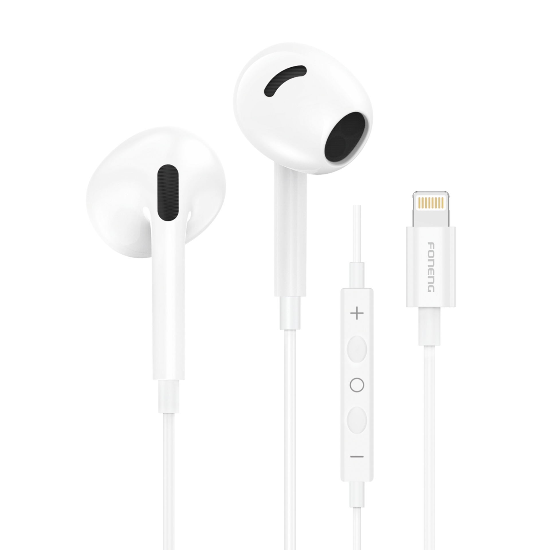 Foneng T66 Handsfree Ακουστικά με Βύσμα Lightning iPhone Με Μικρόφωνο και Κουμπί αύξησης/μείωσης έντασης ήχου - Λευκό