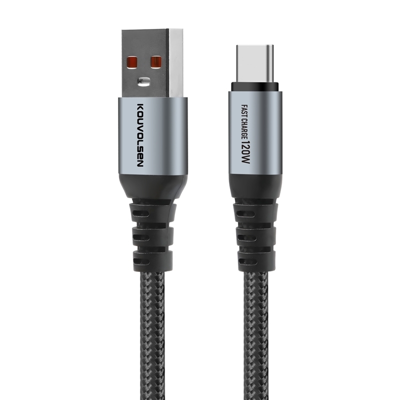 KouVolsen X195 120W Καλώδιο USB-A σε Type-C Γρήγορη Φόρτιση 2m - Μαύρο