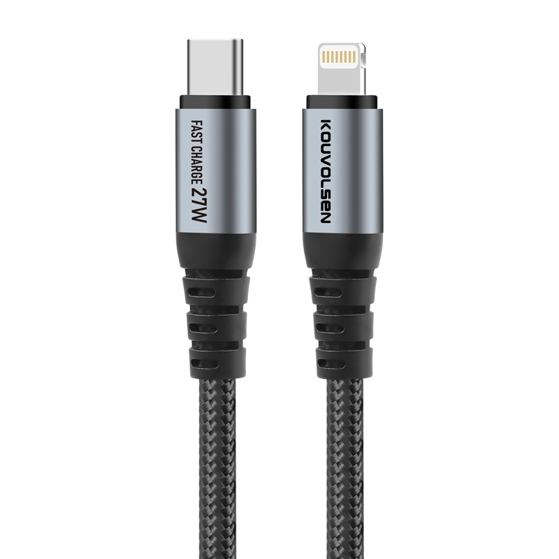 KouVolsen X197 27W Καλώδιο Type-C σε Lightning iPhone Γρήγορη Φόρτιση 1m - Μαύρο