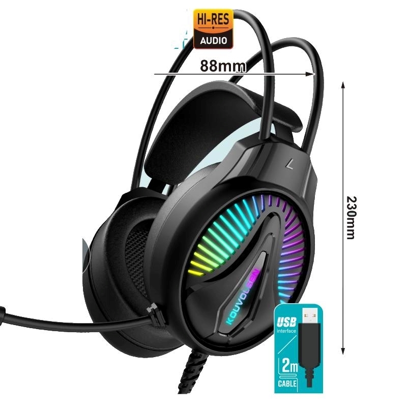 KouVolsen KOS-15062 RGB Gaming Headset with High Sensitivity Microphone For PUBG Game - Μαύρο
